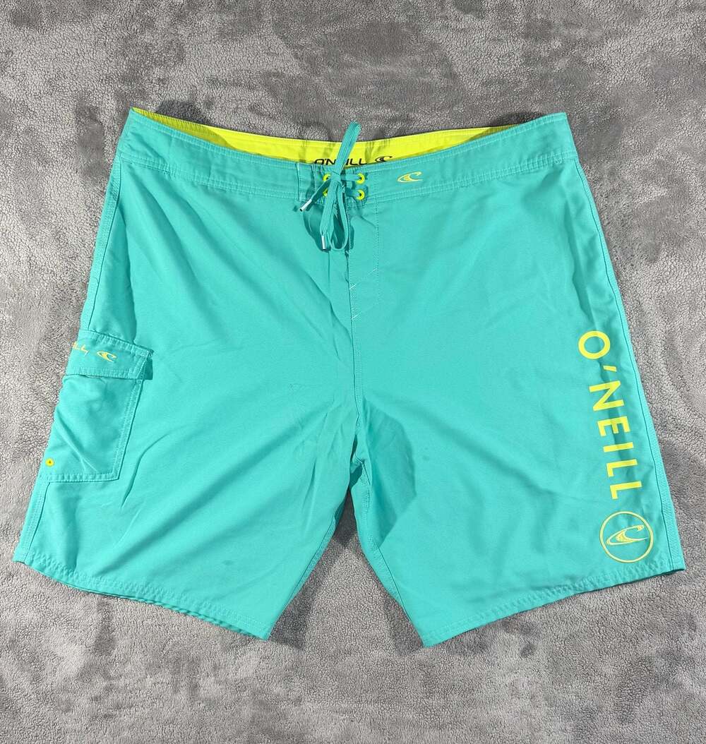 O'Neill Men's Sant Cruz Board Shorts Size 42 Teal and Yellow